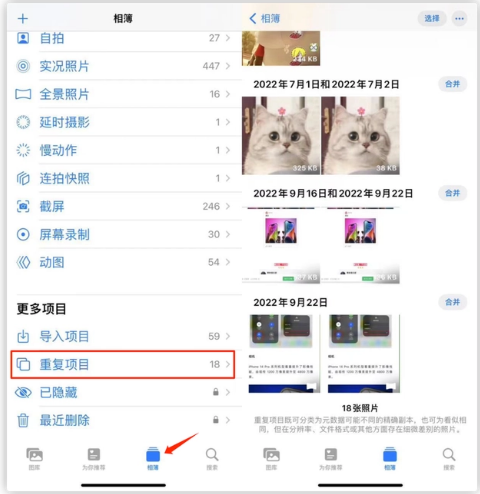 称多苹果手机维修分享iOS 16 中相册重复项目功能使用方法 